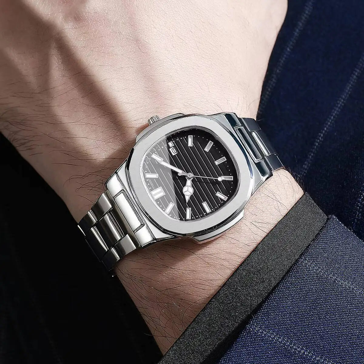 Luxury Men's Square Dial Alloy Strap Quartz Watch - Business & Casual
