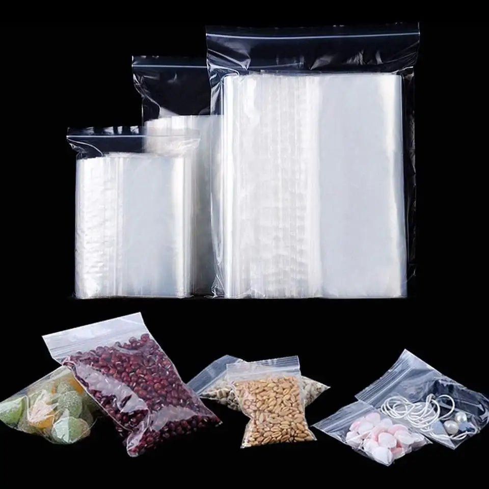 Clear Thick Resealable PE Bags – Reclosable Zip Storage Pouches for Jewelry, Food & Crafts (Sizes 4×6–12×18 cm / 1.6×2.4–4.7×7.1 in, 100–500 Pack)