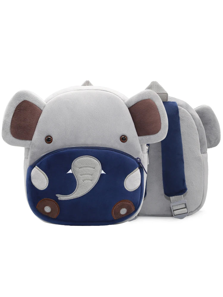 Kids Elephant Plush Backpack - Cute Cartoon Kindergarten School Bag for Toddlers with Zipper