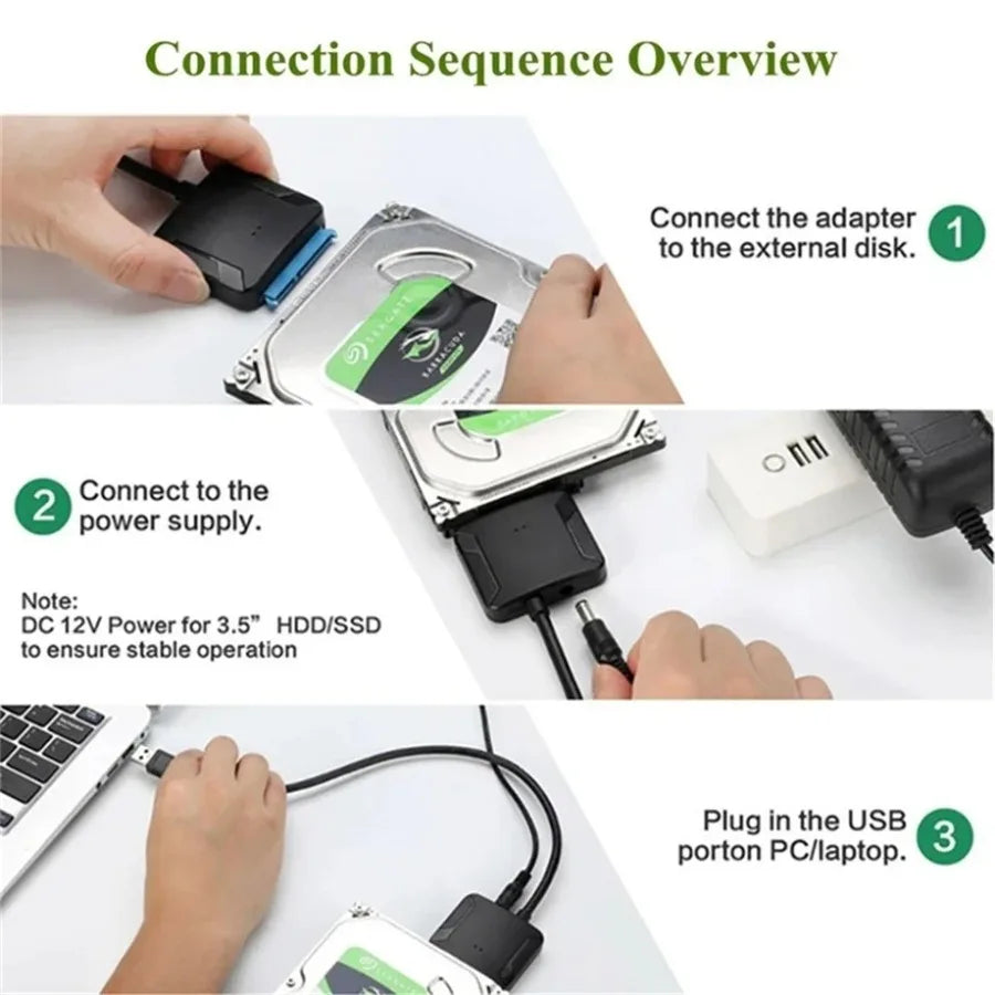 USB 3.0 to SATA Adapter Cable for 2.5-inch & 3.5-inch HDD/SSD - 5Gbps External Converter with 12V Power Adapter