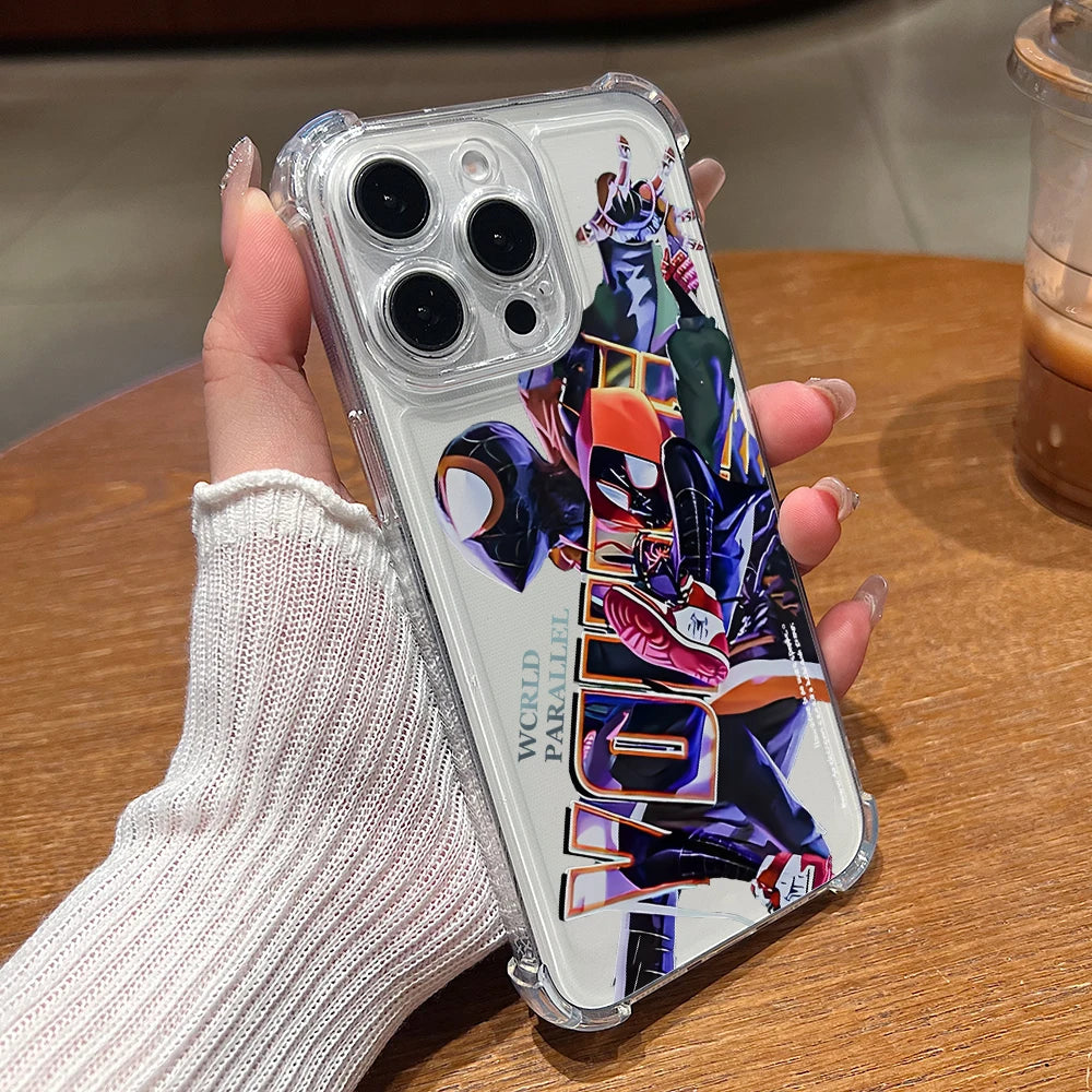 Clear Spider Pattern Shockproof Half-Wrap iPhone Case — Soft PC+TPU Anti-Scratch Lens Protection