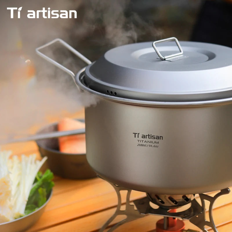 Titanium Camping Soup Pot Set 2.1L & 2.8L Lightweight Steamer with Steam Compartment - Multi-Functional Outdoor Cookware