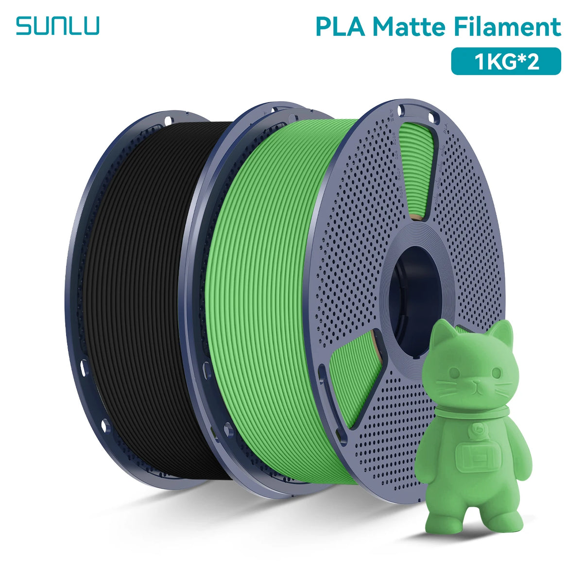 PLA Matte Filament 1.75mm 1kg Spool (2.2 lb) 2-Pack, Matte Finish Neatly Wound for FDM 3D Printers