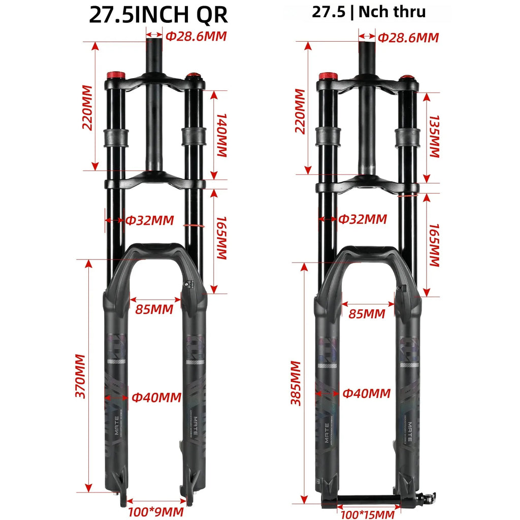 Double Crown Air Suspension Fork 150mm (5.9in) Travel for 27.5/29-inch MTB & E-Bike — Double-Shoulder, Air and Oil Damping