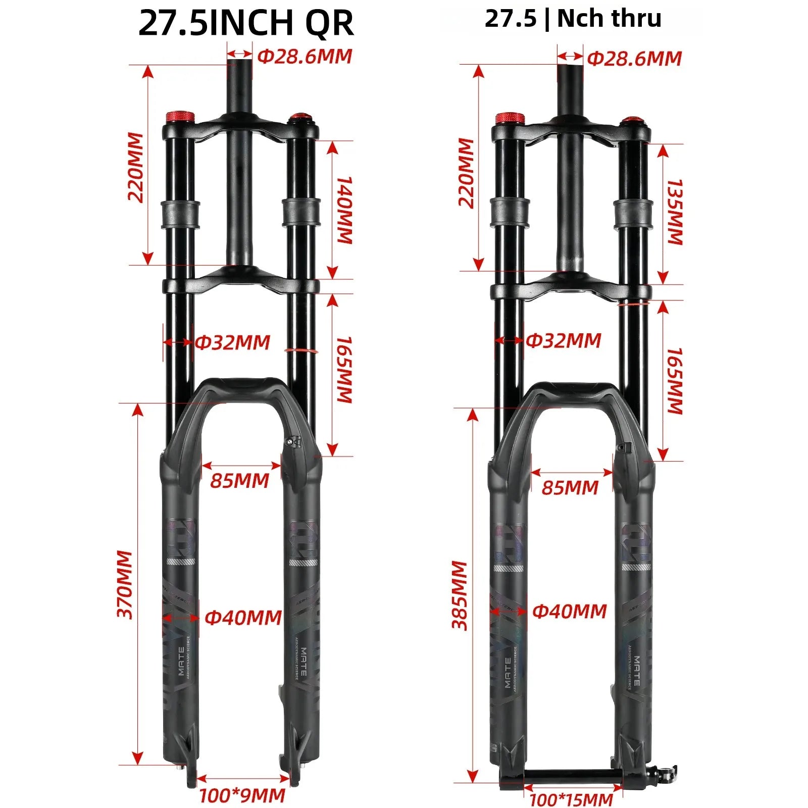 Double Crown Air Suspension Fork 150mm (5.9in) Travel for 27.5/29-inch MTB & E-Bike — Double-Shoulder, Air and Oil Damping