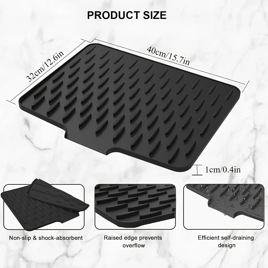 Kitchen Silicone Drain Mat for Countertops, Sinks & Refrigerators, Built-In Drainage, Easy to Clean
