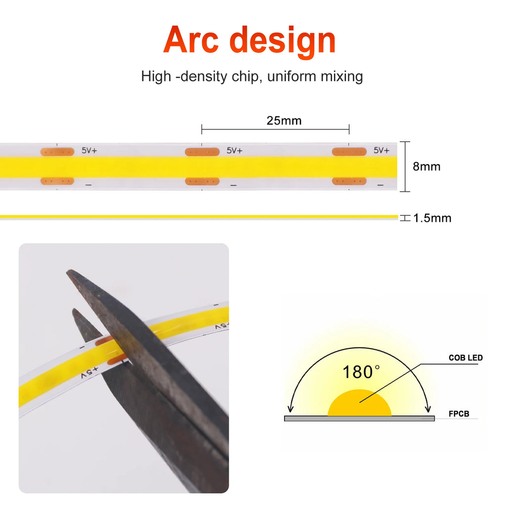 5V COB LED Strip Light USB Dimmable Touch Sensor Flexible Adhesive Tape TV Backlight