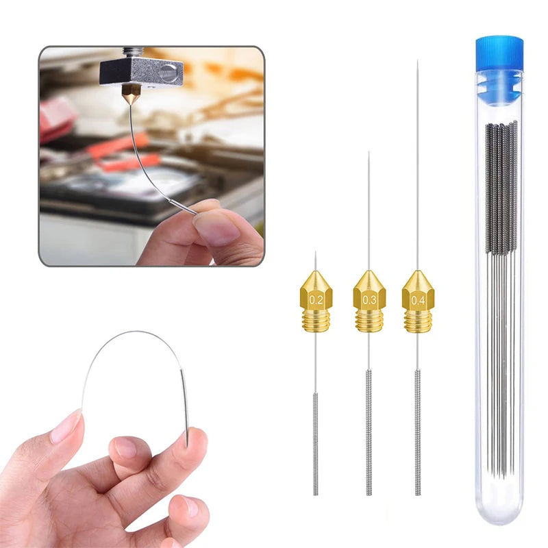 10-Piece Stainless Steel 3D Printer Nozzle Cleaning Needle Kit, 10 Sizes 0.15–1.0mm (0.006–0.039 in)