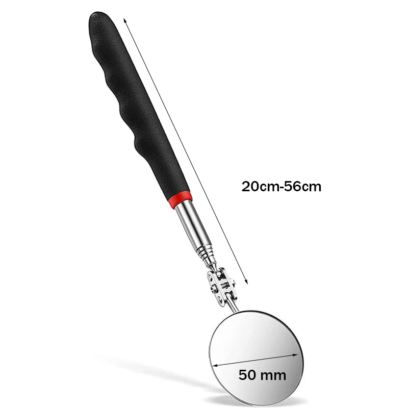 360° Telescoping Inspection Mirror with LED Light & Magnetic Tip, Extendable 9.5–28.7 in (24–73 cm) Mechanic Repair Tool