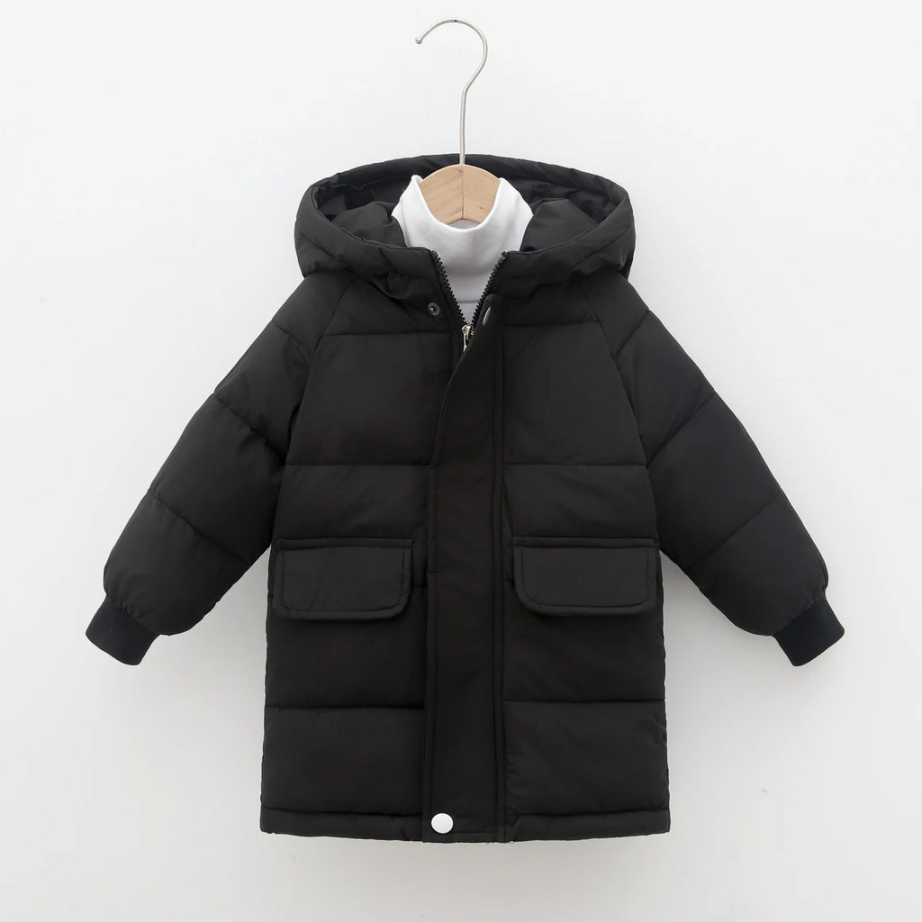 Kids Hooded Long Down Parka Coat - Warm Zippered Winter Jacket for Boys & Girls