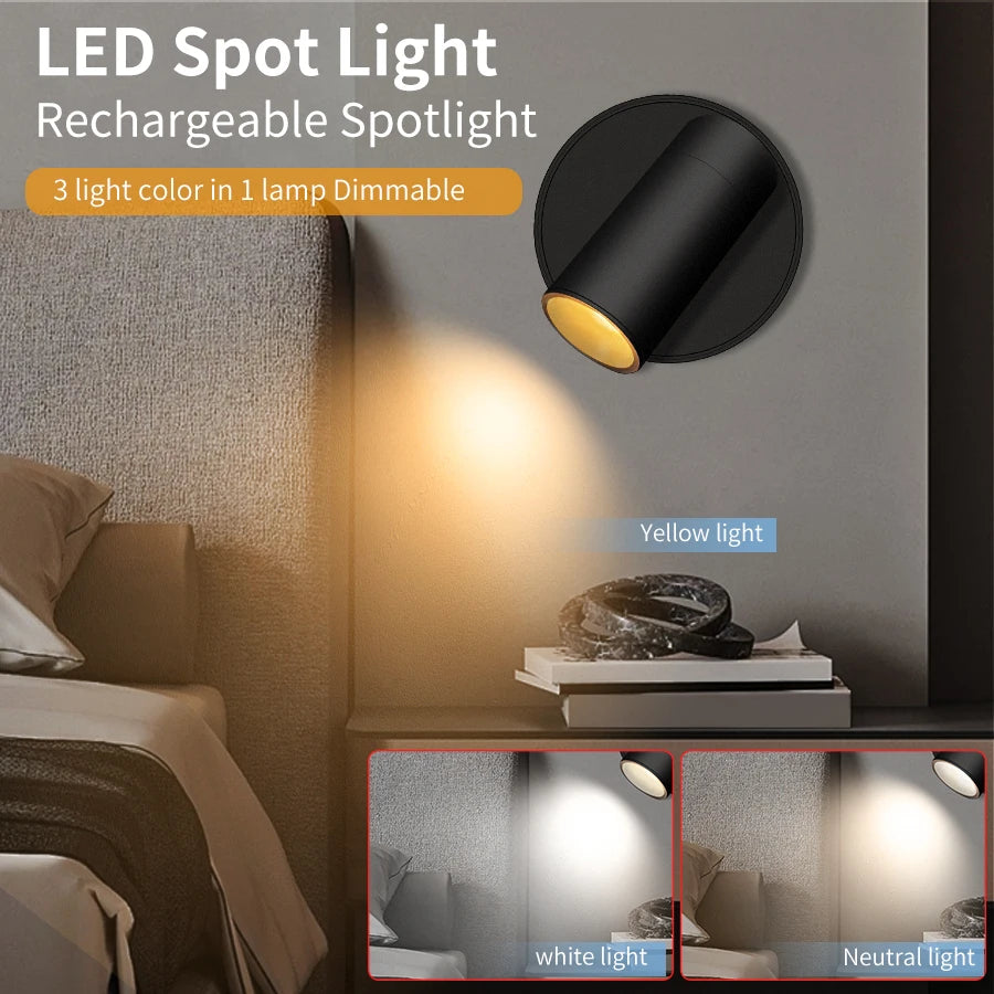 3-Color LED Magnetic Wall Light Dimmable USB-C Rechargeable Touch Reading Lamp for Bedside & Study