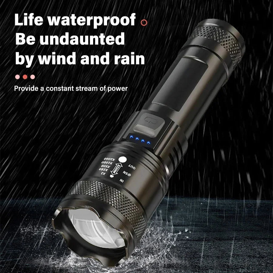 Tactical LED Flashlight 1600LM USB-C Rechargeable Zoom Waterproof Torch for Camping, Fishing & Emergency