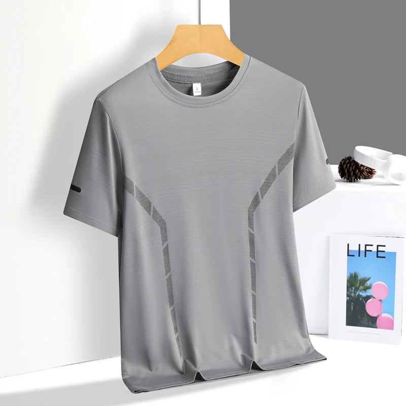 Men's Running T-Shirt Ice Silk Quick-Dry Breathable Mesh Short Sleeve Athletic Tee with Reflective Print