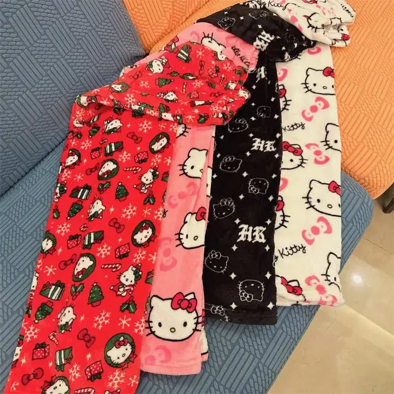 Women’s Flannel Fleece Pajama Pants – Kawaii Cartoon Elastic Waist Lounge & Sleep Trousers, Soft Anime Sleepwear Gift