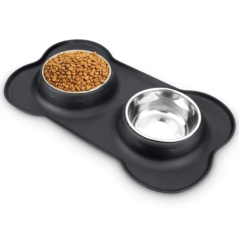 Double Stainless Steel Pet Bowl with Non-Slip Silicone Mat – Durable Food & Water Feeder for Dogs & Cats (S/M/L)