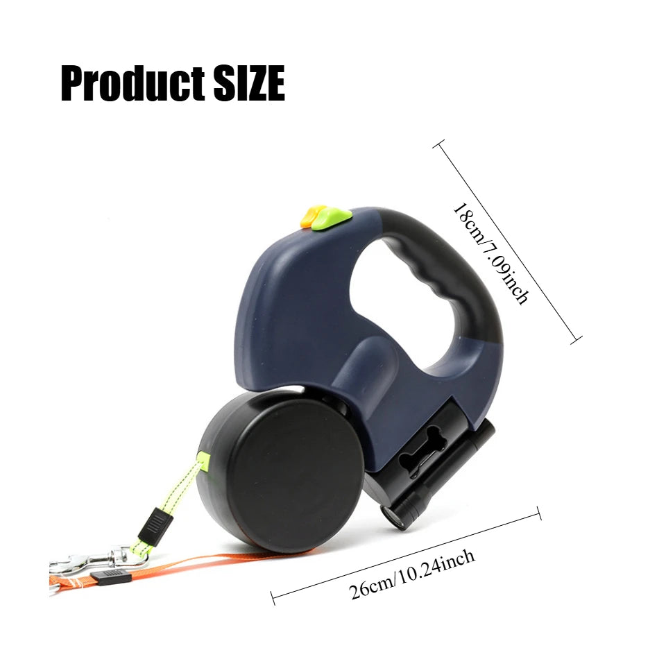 2-in-1 Retractable Dual-Lead Dog Leash & Harness Set for 2 Dogs — Anti-Tangle Reflective Leash with Built-In Light, 5–8 ft (1.5–2.5 m), for Small Dogs up to 22 lb (10 kg)