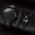 3-Piece Men's Business Casual Quartz Watch Set with Leather Strap, Necklace & Bracelet — 41mm (1.61 in) Case