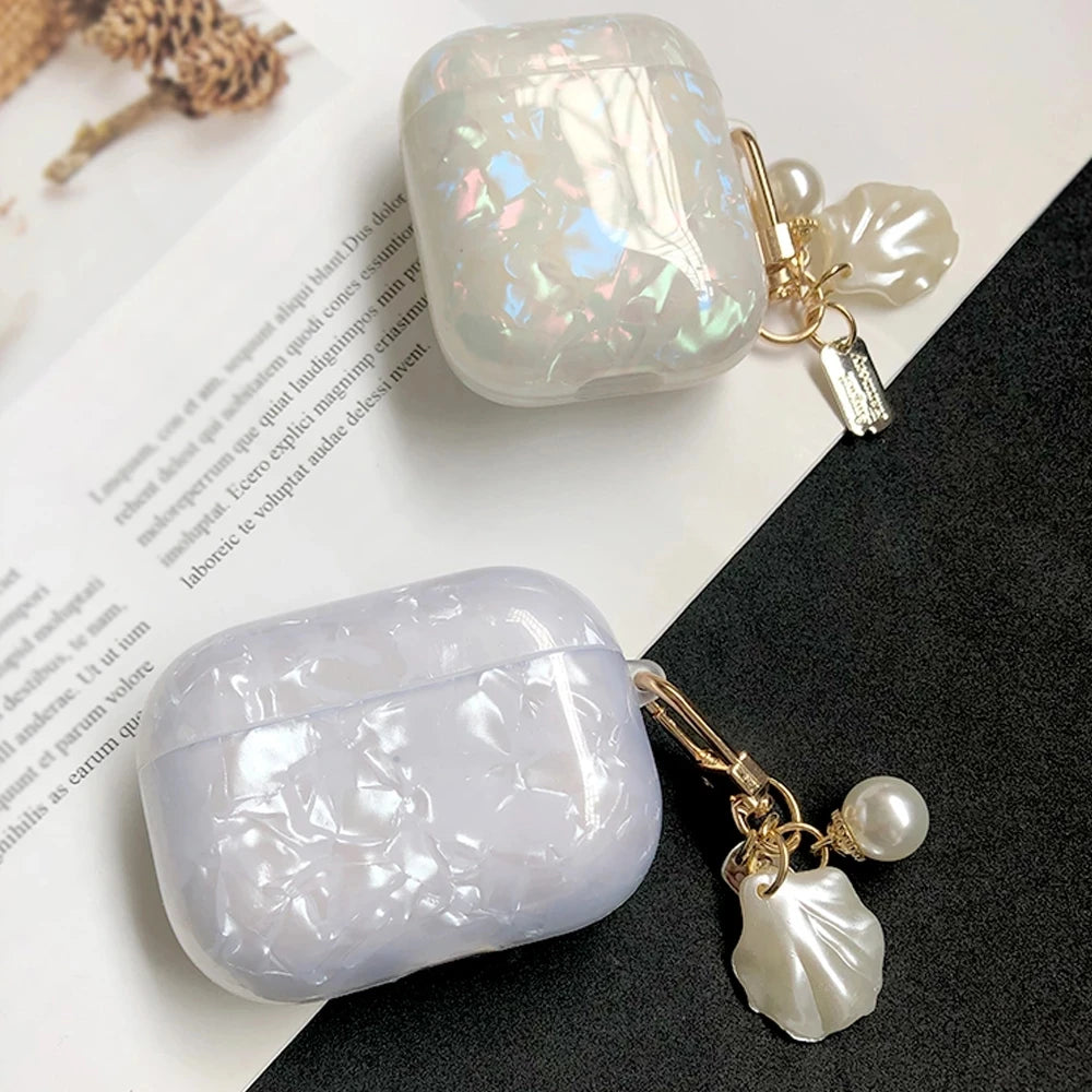 Leopard Pearl Keychain Silicone Case for AirPods Pro & AirPods - Shockproof TPU Soft Cover (USB-C Compatible)