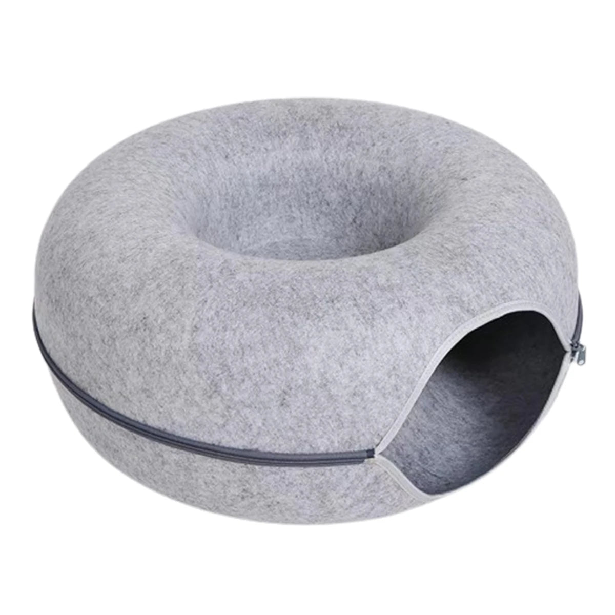 Donut Tunnel Cat Bed – Interactive Felt Cat House, Washable Zipper Design, All-Season Cozy Kitty Bed (M: 50 x 50 x 20 cm / 19.7 x 19.7 x 7.9 in; L: 60 x 60 x 28 cm / 23.6 x 23.6 x 11.0 in)
