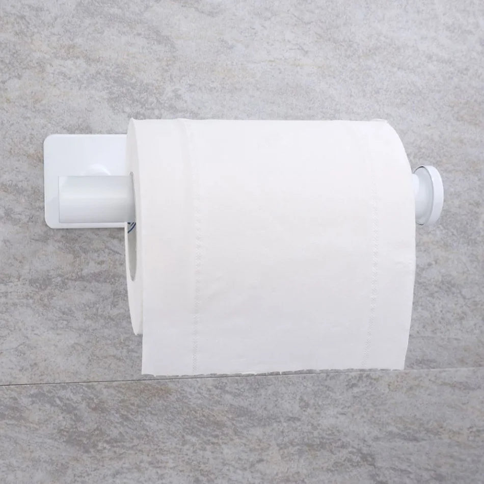 Stainless Steel Wall Mount Paper Holder Adhesive & Free-Nail Toilet Tissue Towel Shelf, Brushed Gold White Black