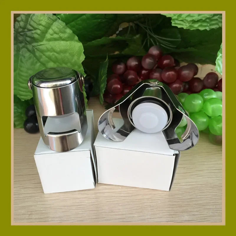 Stainless Steel Champagne Bottle Stopper Wine Pourer Vacuum Seal Grape Design Bar Accessory