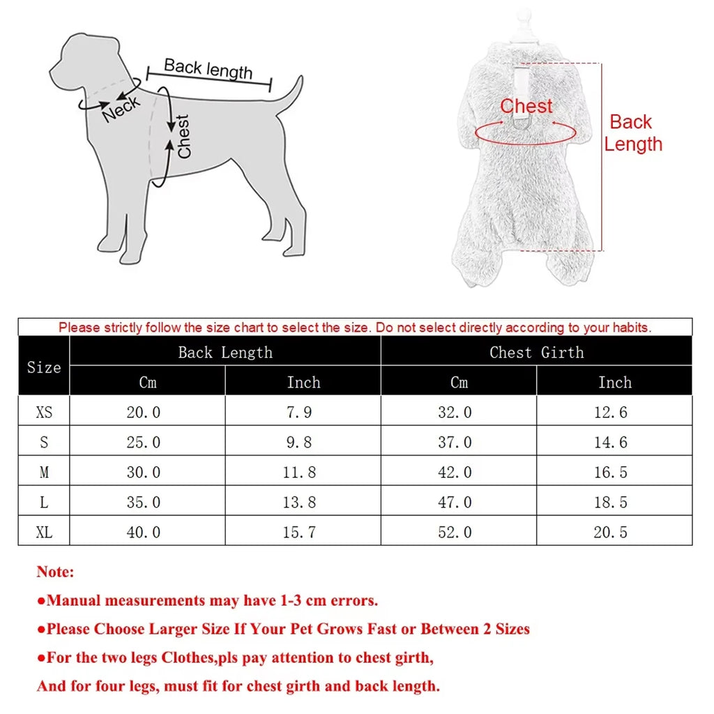 Warm Flannel Dog Jumpsuit XS-XL - Cozy Four-Leg Pet Coat for Small & Medium Dogs and Cats (Chihuahua, Yorkie)