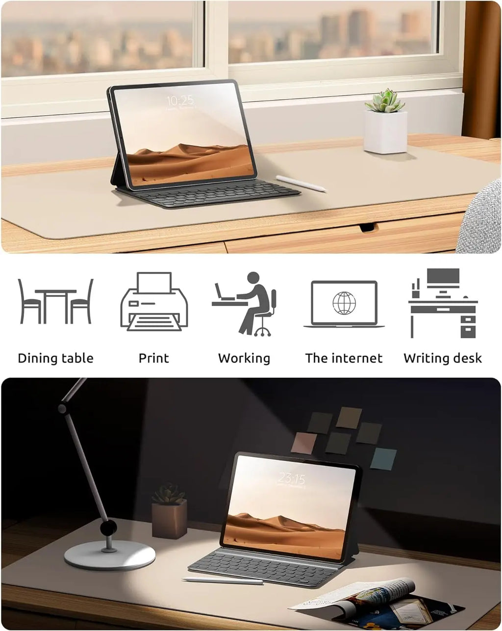 Large PU Leather Desk Pad - Non-Slip Waterproof Office Mouse Pad & Laptop Desk Mat