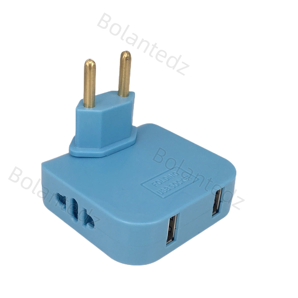 3-in-1 Foldable EU Travel Adapter with 2 USB Ports - US and KR to EU Power Converter