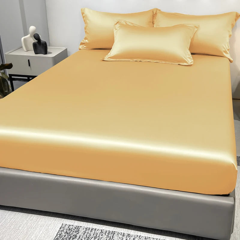Satin Ice Silk Solid Fitted Sheet — 1-Piece Bed Sheet (Pillowcase Not Included)