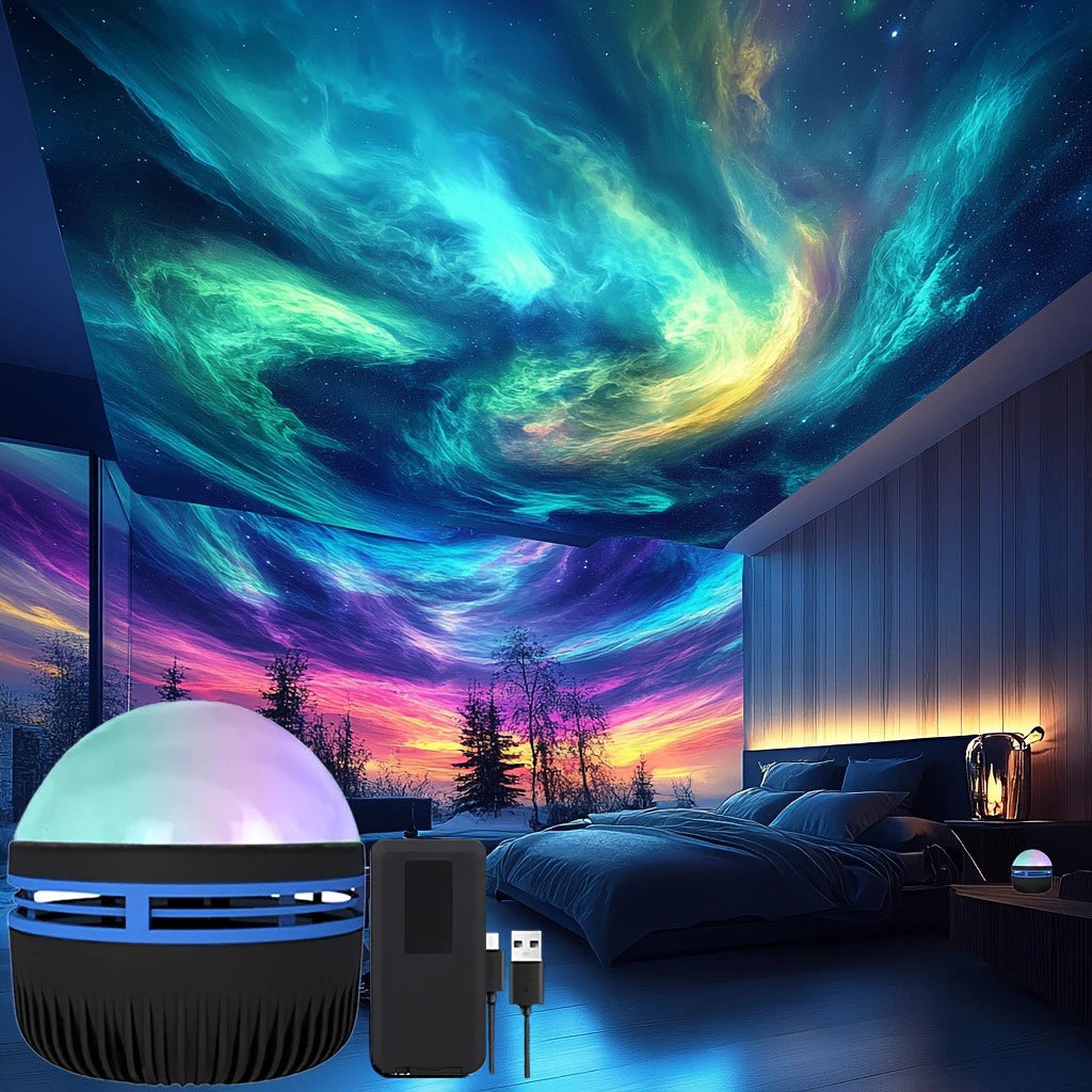 LED Northern Lights Projector Lamp - Aurora Night Light with Remote, USB Powered Color-Changing Bedroom Projector
