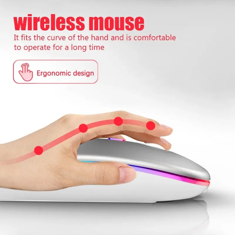 Wireless Bluetooth Gaming Mouse - RGB LED Backlit Rechargeable Ergonomic Mouse, Up to 3600 DPI for PC & Laptop
