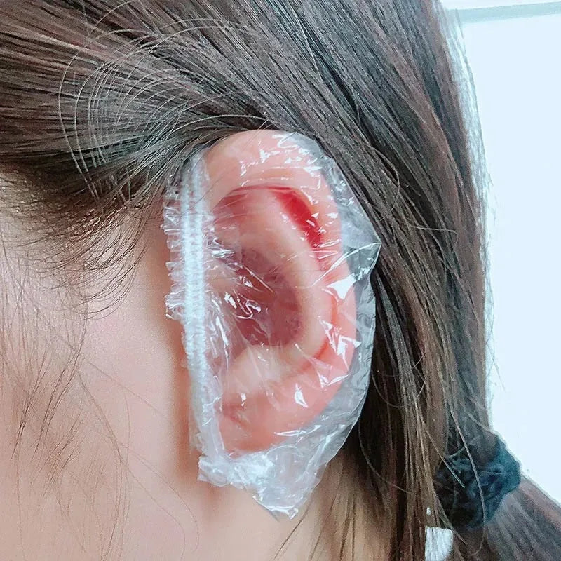 100-Pack Disposable Waterproof Ear Covers Earmuffs for Hair Dye, Shower & Salon – One Size Fits Most Adults