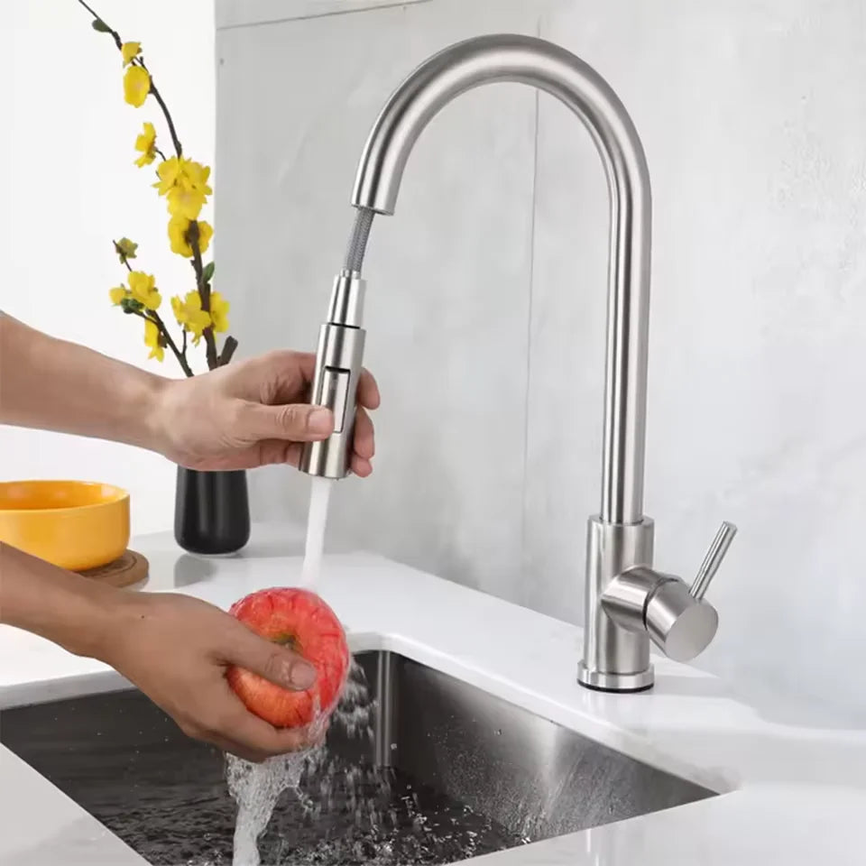 Black Pull-Out Kitchen Faucet 2-Mode Spray & Stream, Deck-Mounted Single-Handle Mixer, 304 Stainless Steel, 1/2-inch Connection
