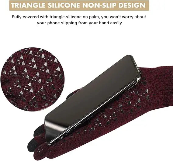Unisex Winter Touchscreen Gloves - Thick Thermal Knit with Anti-Slip Silicone Palm