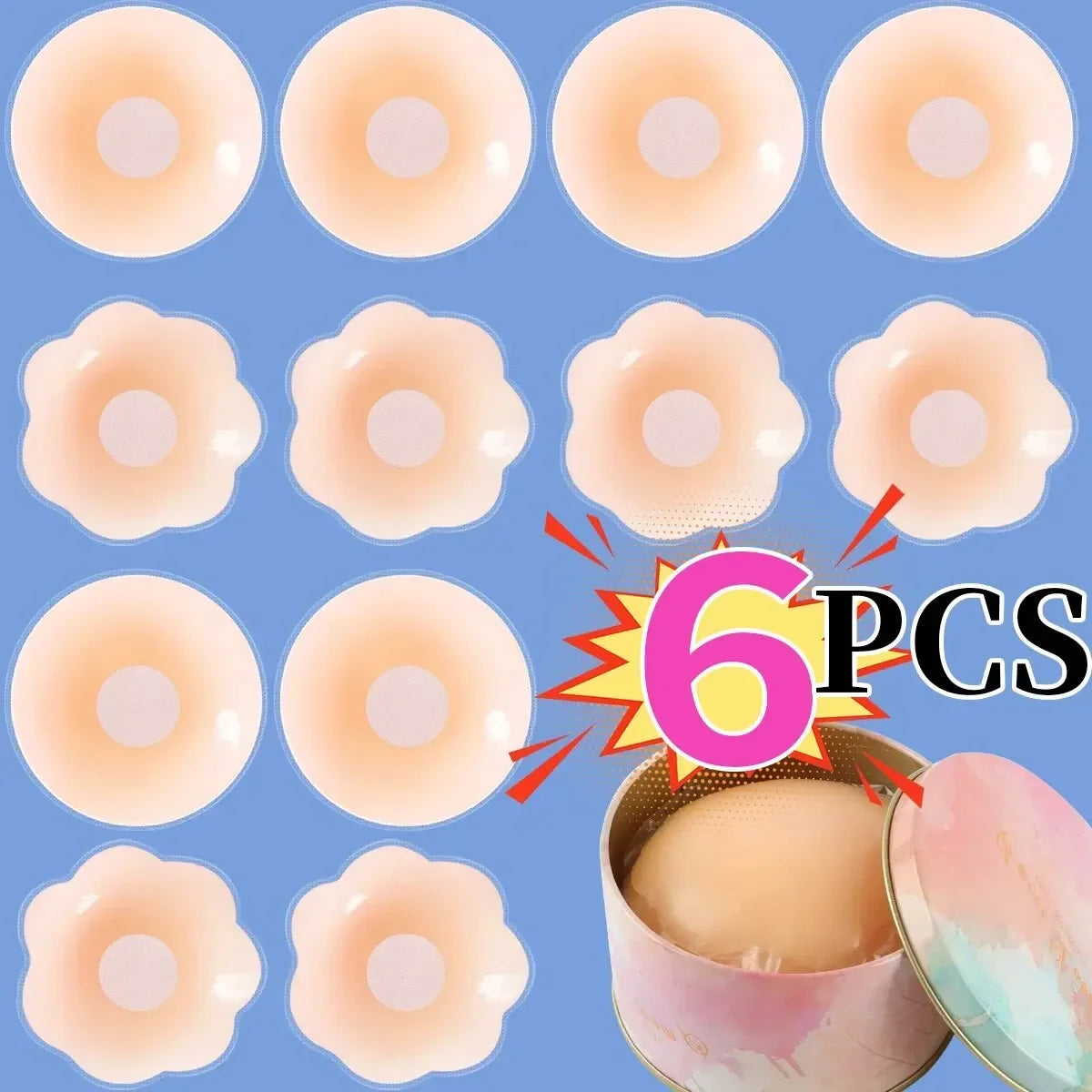 Anti-Glare Silicone Nipple Covers 6-Pack | Reusable Invisible Adhesive Breast Petals Breathable