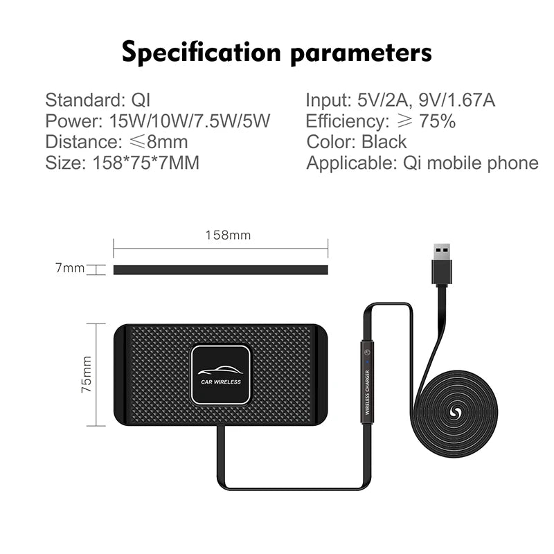 30W Qi Wireless Car Charger Pad – Silicone Non-Slip Fast Charging Mat for Qi-Compatible Phones