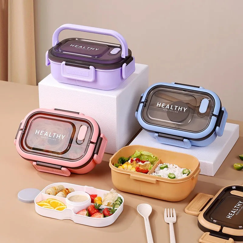 1200ml (1.2L / 40.6 fl oz) Double Layer Leakproof Microwaveable Lunch Box with Fork and Spoon - Portable Compartmental Bento Box for Picnic & Meal Prep