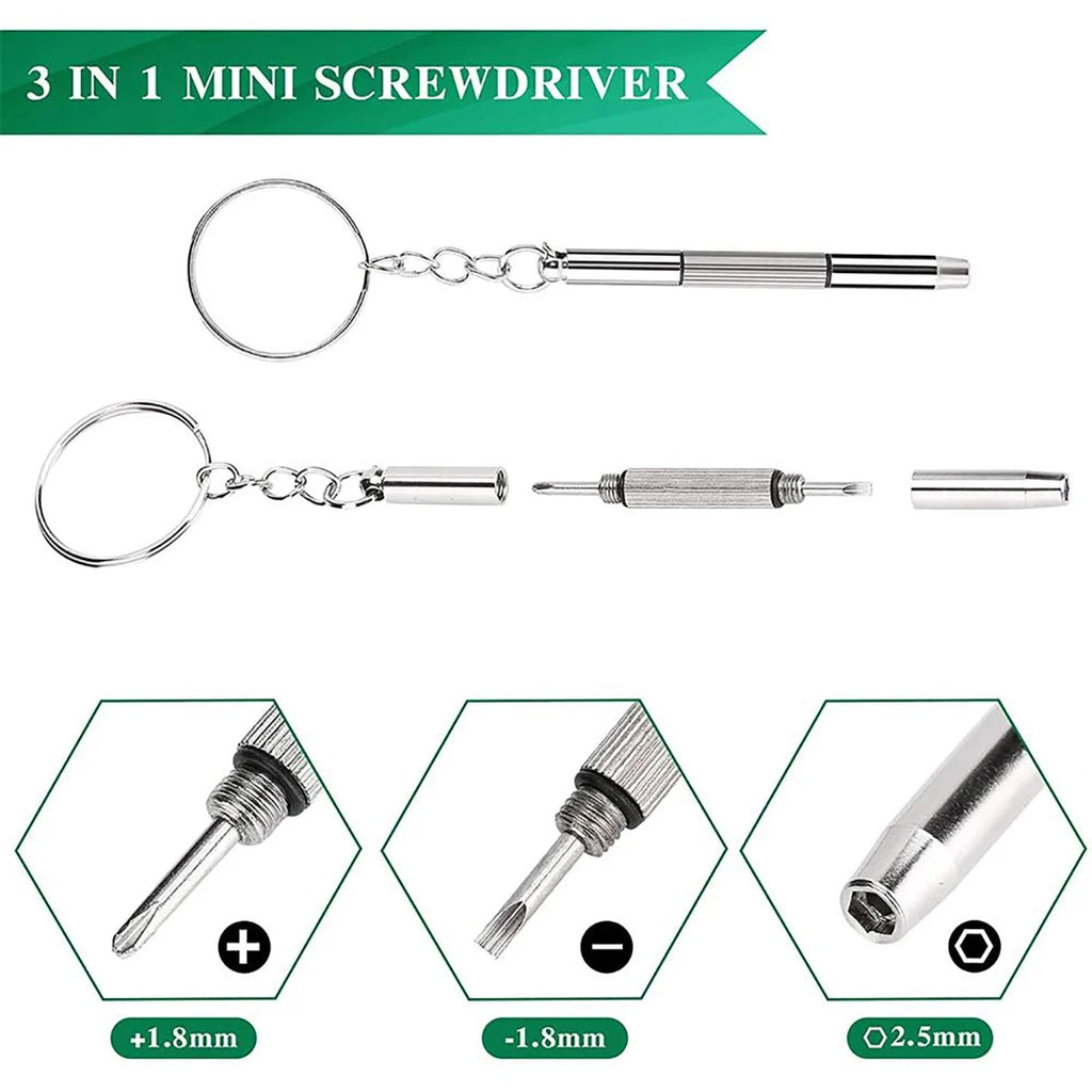 Mini 3-in-1 Precision Screwdriver Set for Eyeglasses & Watches — 1/2/10 Pack Portable Repair Tool