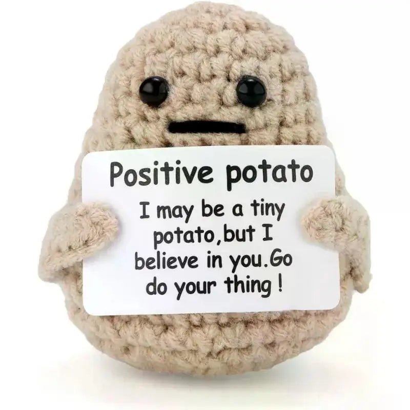 Handmade Mini Crochet Potato Plush Doll – Wool Knit Pocket Hug with Greeting Card, Funny Christmas & Holiday Home Decor Gift