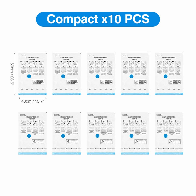 8–18 Pc Vacuum Storage Bags with Wireless Rechargeable Pump – Space Saver Compression Bags for Clothes, Blankets & Travel