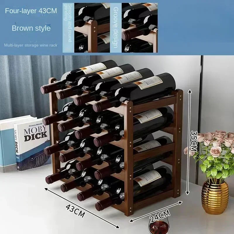 Red Bamboo Tabletop Wine Rack - Grid Wine Bottle Holder & Display