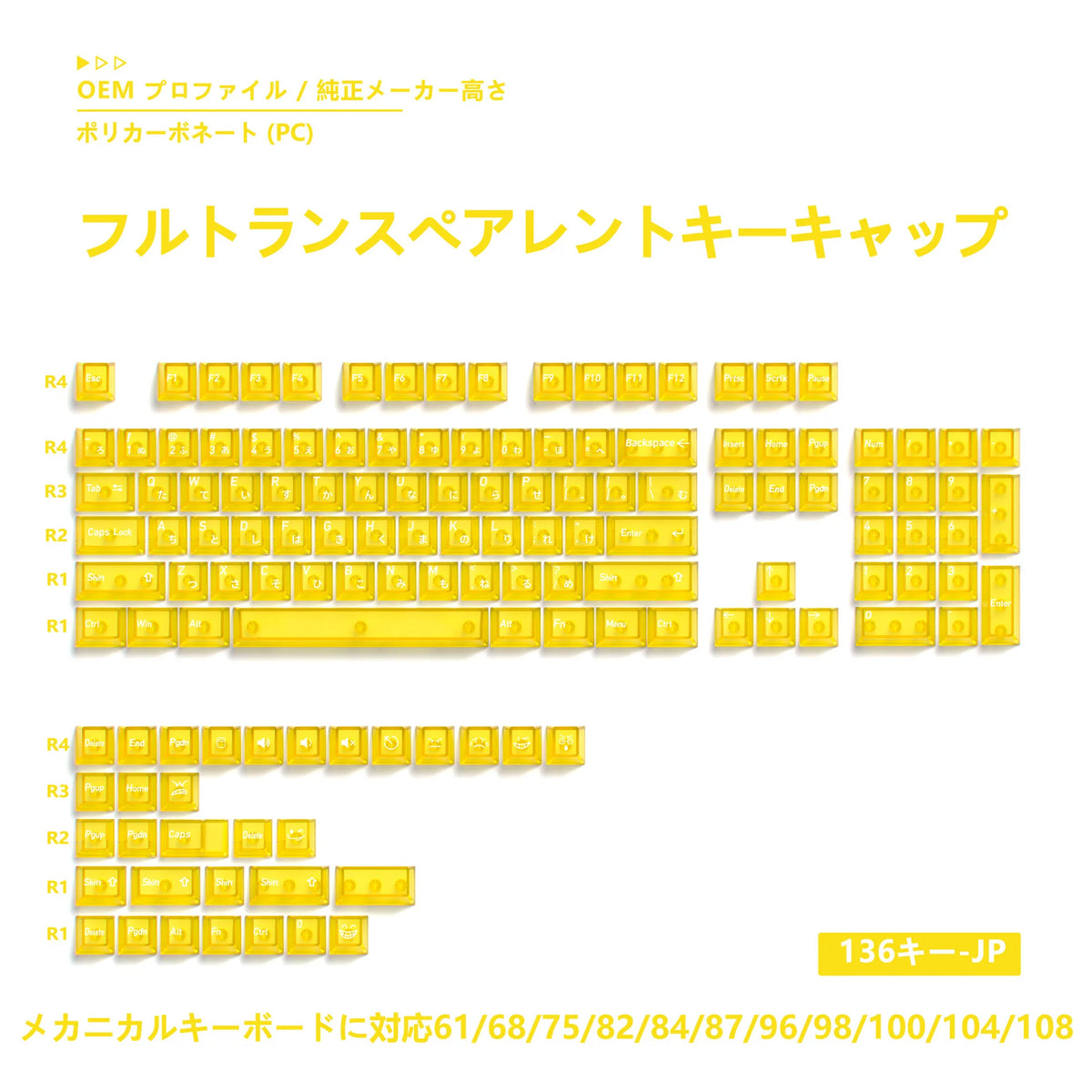 136-Key Transparent Multilingual Keycap Set for Mechanical Keyboards — EN/JP/RU/KR PC Compatible
