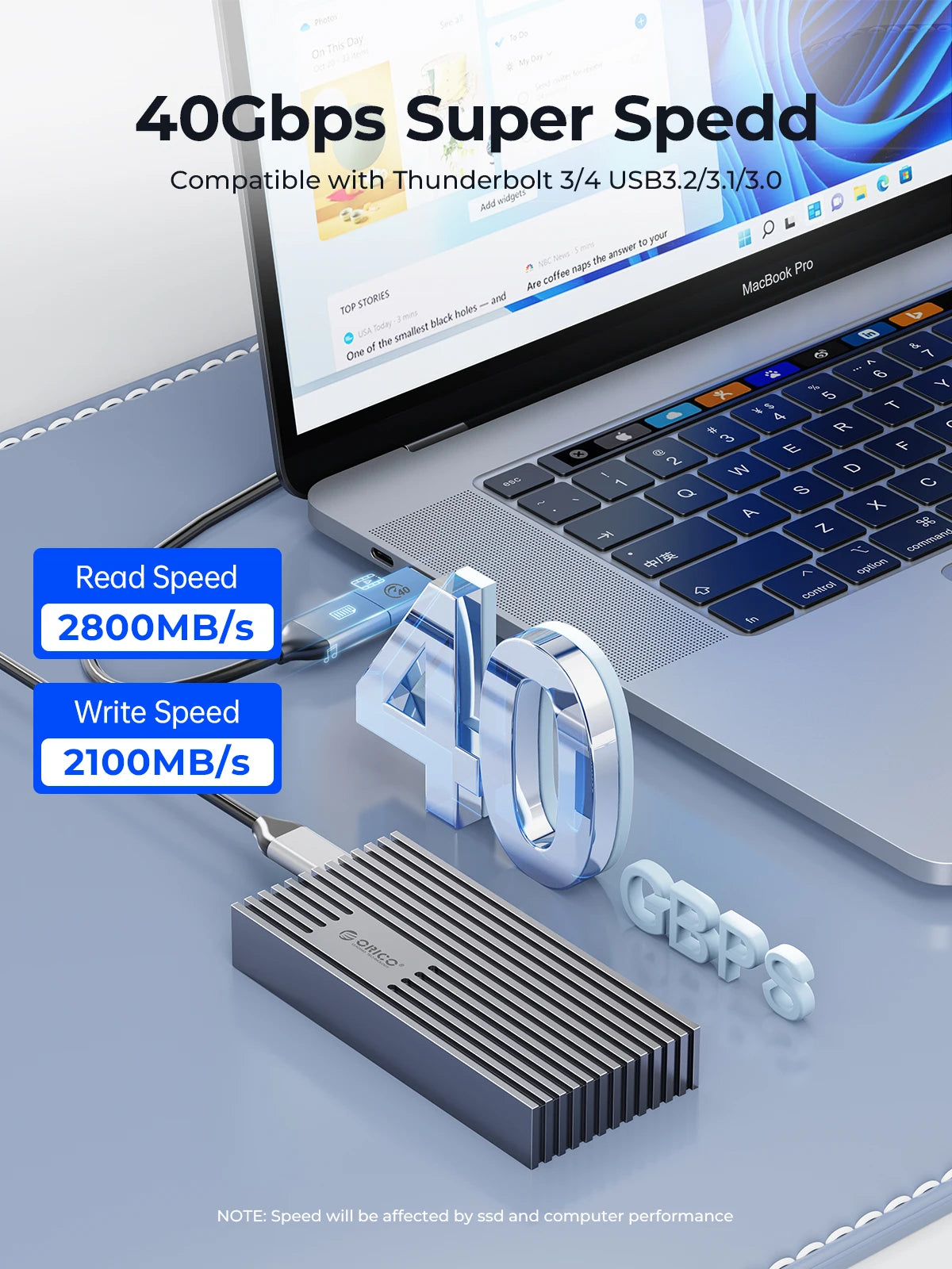 USB4 40Gbps NVMe M.2 SSD Enclosure — USB-C External PCIe 3.0 x4 Case (Thunderbolt 3/4 Compatible)