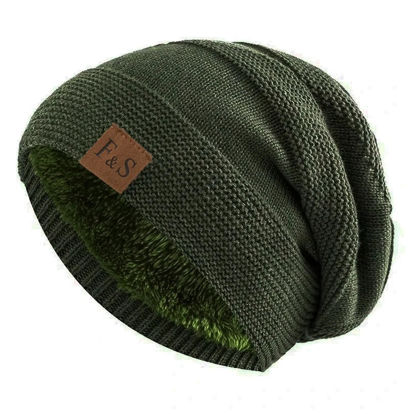 Unisex Fur-Lined Slouchy Winter Beanie – Warm Knit Hat for Men & Women