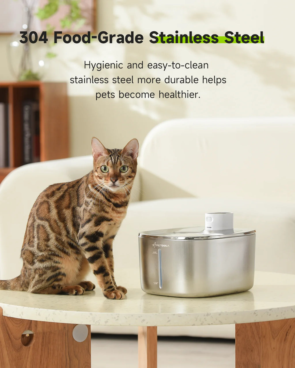 Wireless 4L (135 fl oz) Cat & Dog Water Fountain — USB-C Rechargeable Auto-Sensor Stainless Steel Pet Water Dispenser