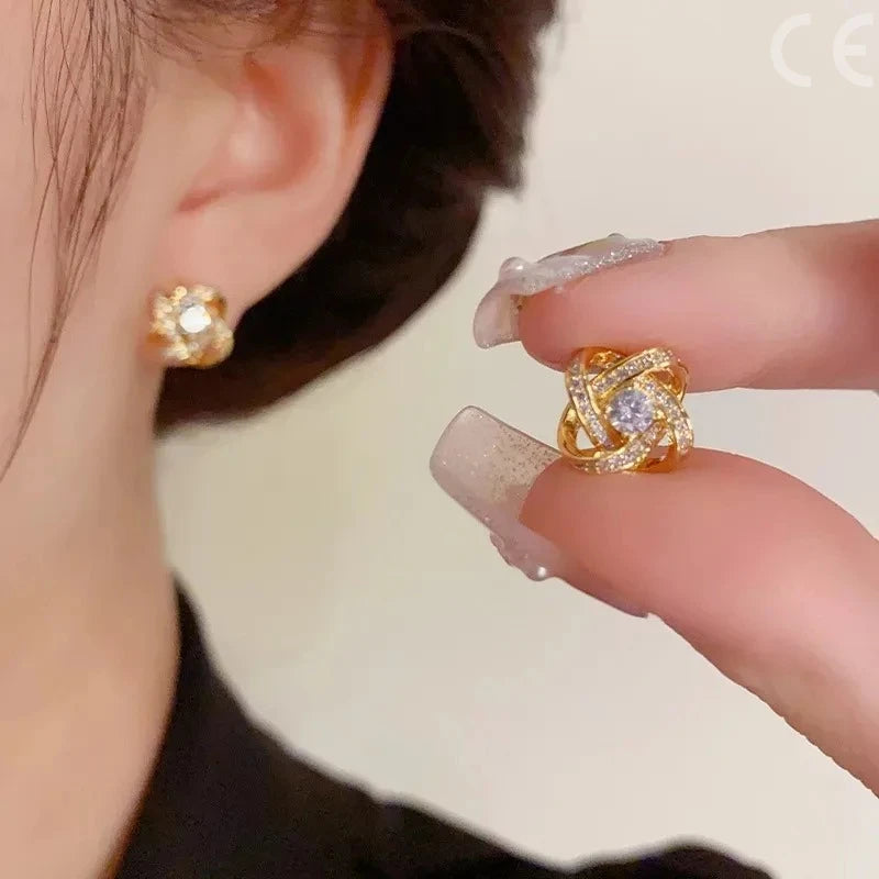 Zircon Heart Flower Crystal Stud Earrings Korean Square Geometric Design for Women Gift
