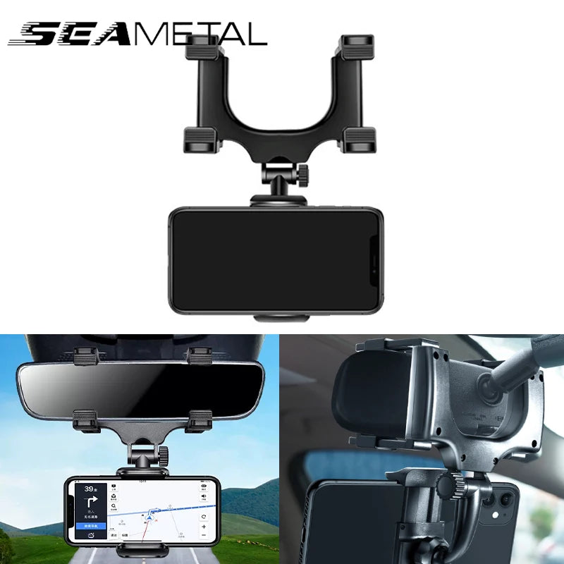 Rearview Mirror Phone Holder – 360° Rotating Universal Car Phone Mount, Stable Grip for Smartphone Navigation