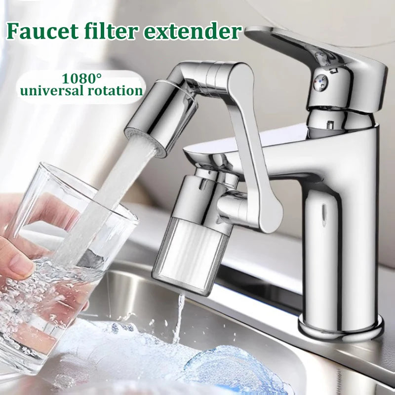 1080° Rotating Faucet Extender with Filter Aerator for Kitchen and Bathroom Splash-Proof Spout