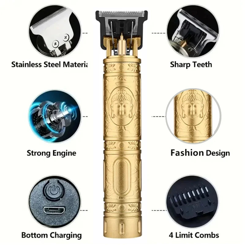 Precision Carving Hair Clipper – Professional Rechargeable Metal Cordless Cordless Trimmer for Men