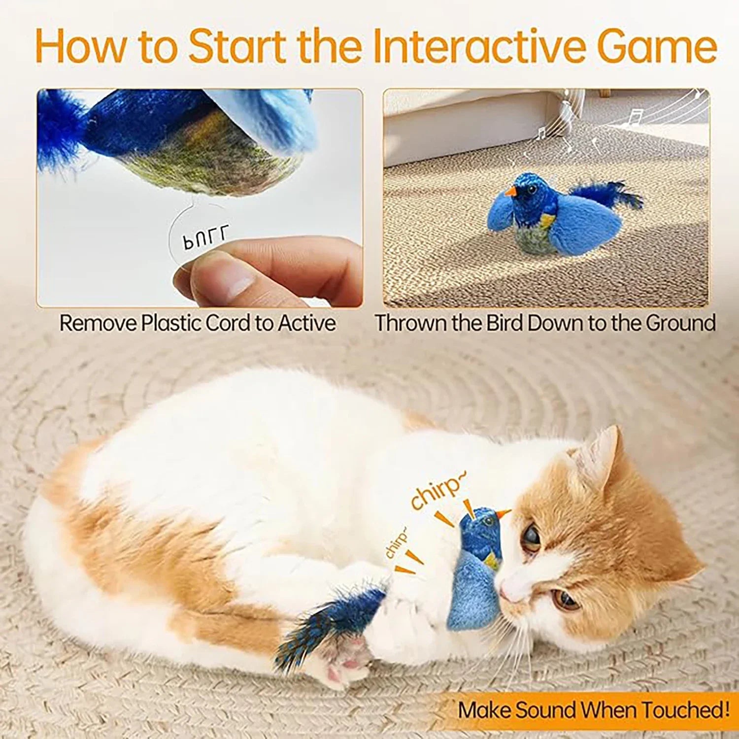 Interactive Bird Cat Toy with Chirping Sound & Catnip – Hanging Plush Teaser for Indoor Cats